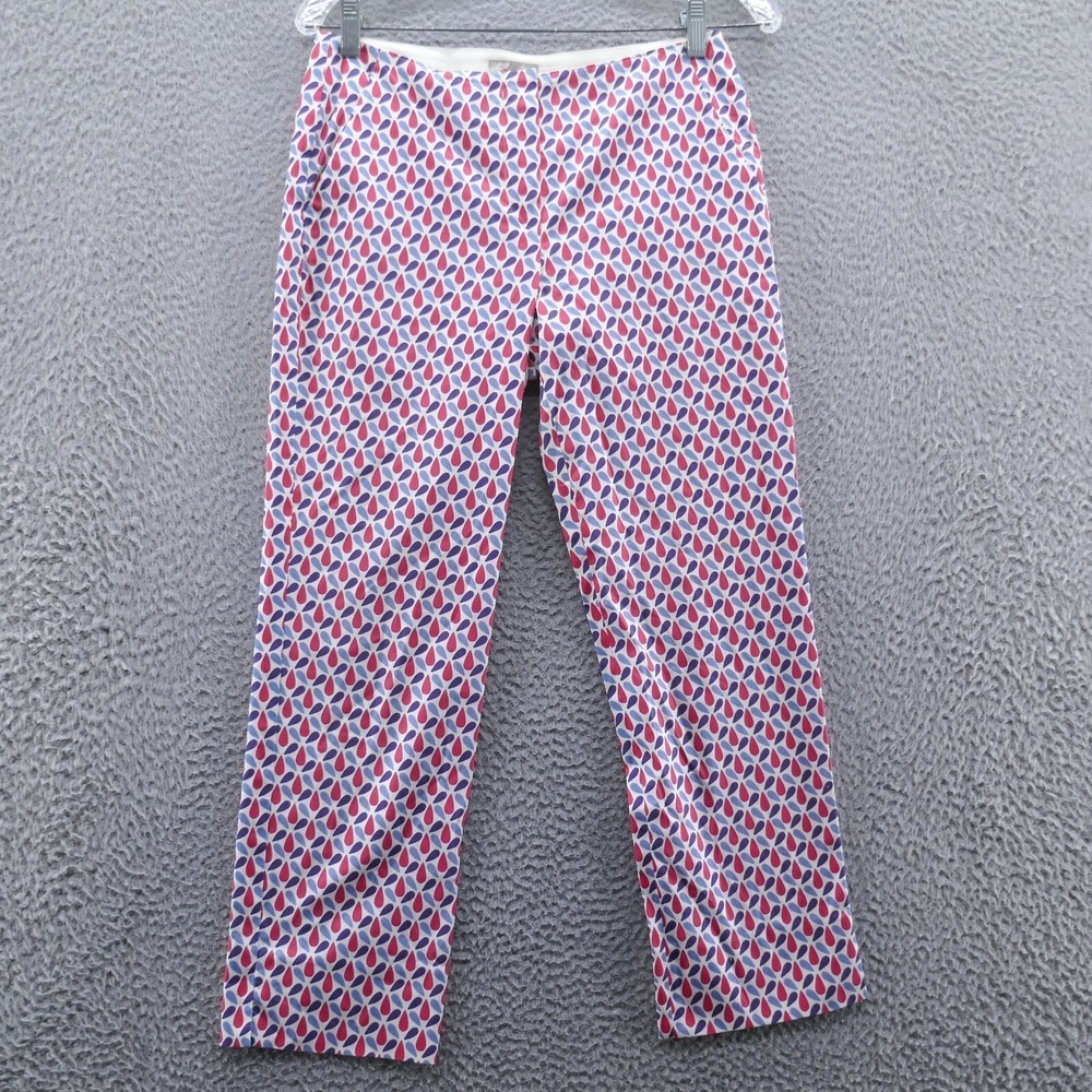 Armani Collezioni Womens Size 2 Pink Blue Teardrop Print Slim Leg Ankle Vent
